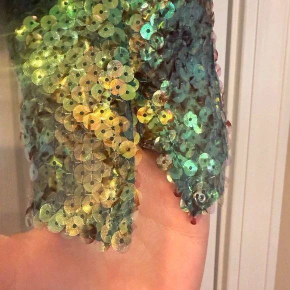 Vintage Victor Costa Sequined Blouse, Disco, Mermaid, Iridescent - Picture 4 of 5